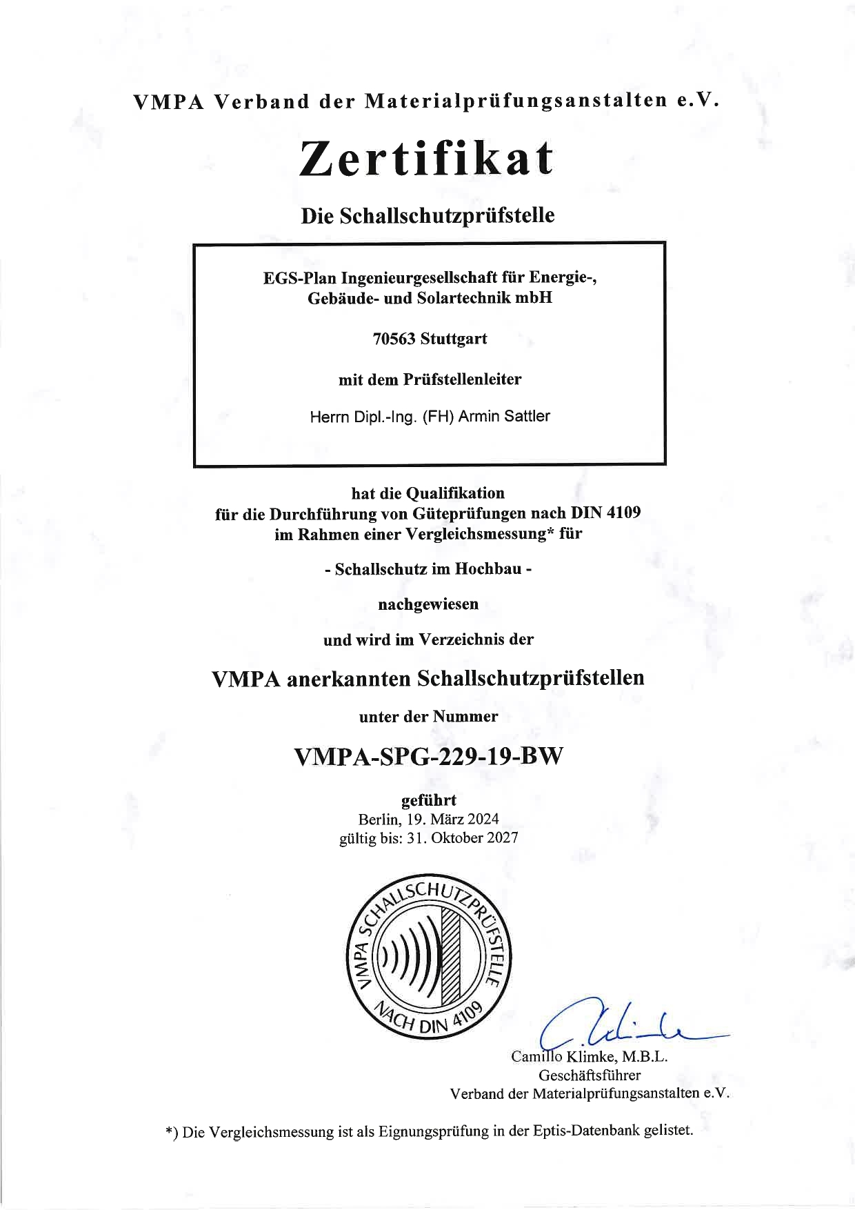 VMPA-Zertifikat Armin Sattler